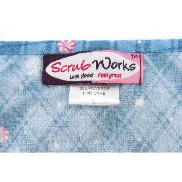Vtg Scrub Works Scrub Top Womens Large Christmas Faux Wrap Pocket Nurse Snowman - Picture 3 of 10